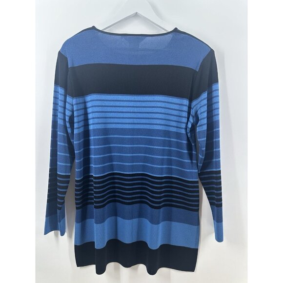 Misook Tunic Blue Striped Sz Large Beautiful Acrylic Sweater Light AC25 - Picture 2 of 9